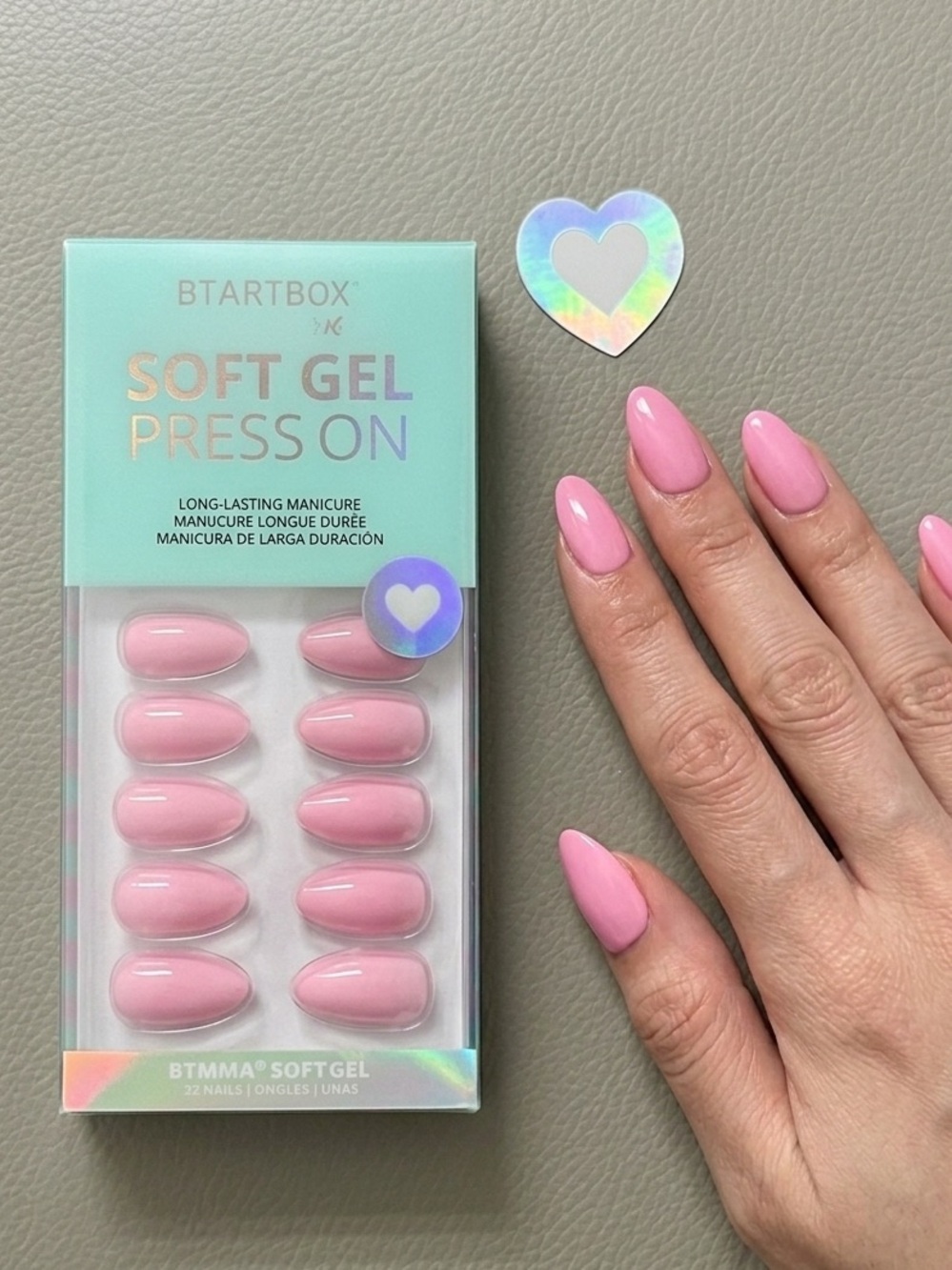 BTARTBOX Soft Gel Press-On Nails - Short Almond Candy Pink Manicure (32 Pcs)